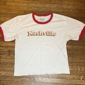 Gildan White Tee with Red Ringer and Multicolor Nashville Print
